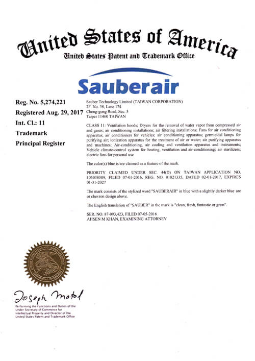 Sauberair Trademark USA